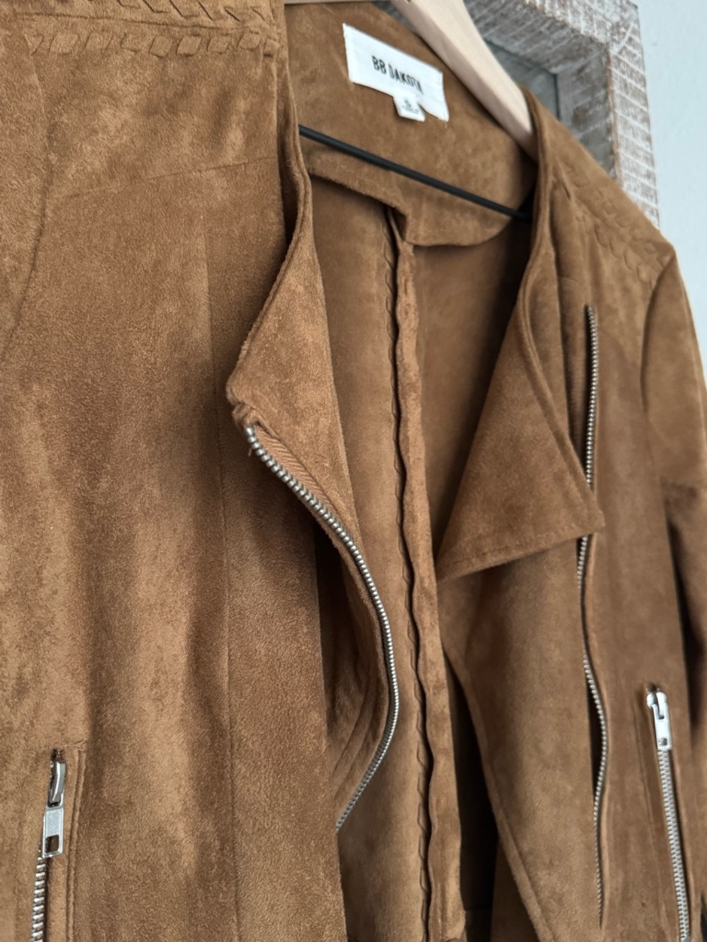 BB Dakota Faux Suede Moto Jacket in Cognac - Picture 2 of 6